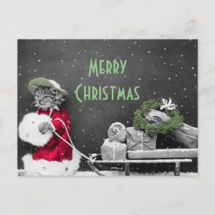 Kitten Santa and Sled of Packages Holiday Postcard