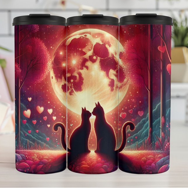 Kitten Silhouette Moonlight Valentine Thermal Tumbler (Creator Uploaded)