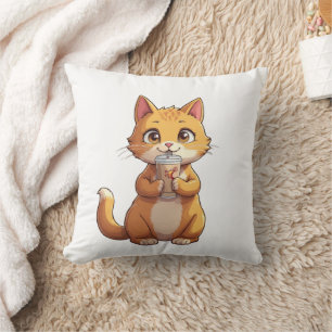 Kitten Sipping Coffee Cushion