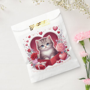 Kitten Sitting in Box With Flowers and Gifts  Favour Bag