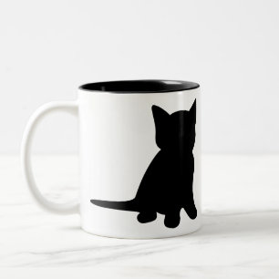 Kitten Sitting Silhouette Cat Black White Two-Tone Coffee Mug