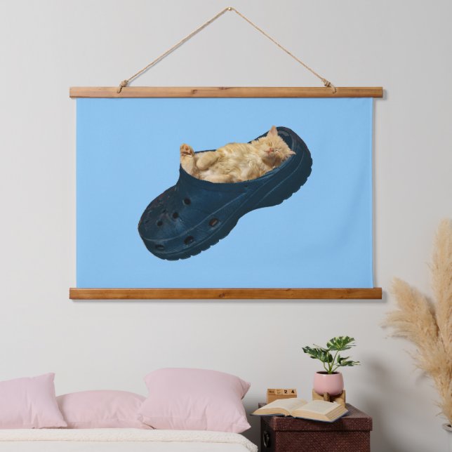 Kitten Sleeping In A Croc Shoe, Wall Hanging Tapestry (Bedroom)