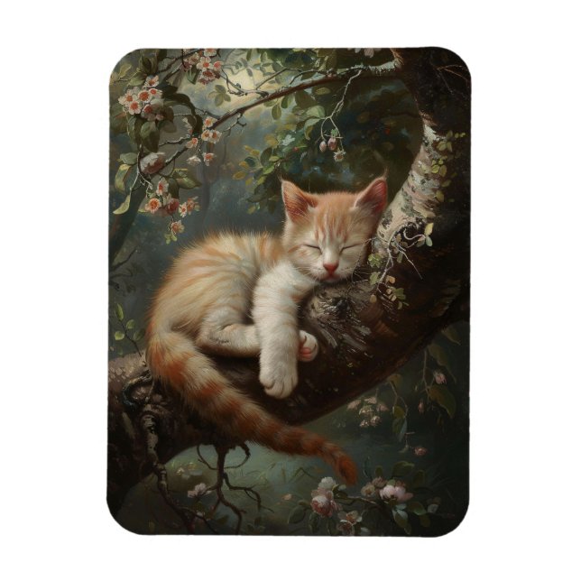 Kitten Sleeping in a Tree Vintage Flexible Magnet (Vertical)