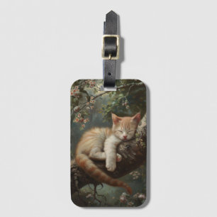 Kitten Sleeping in a Tree Vintage Luggage Tag
