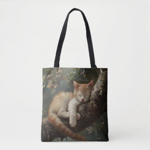Kitten Sleeping in a Tree Vintage Tote Bag