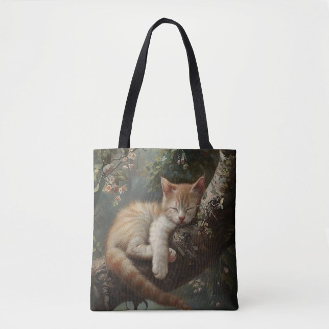 Kitten Sleeping in a Tree Vintage Tote Bag (Front)