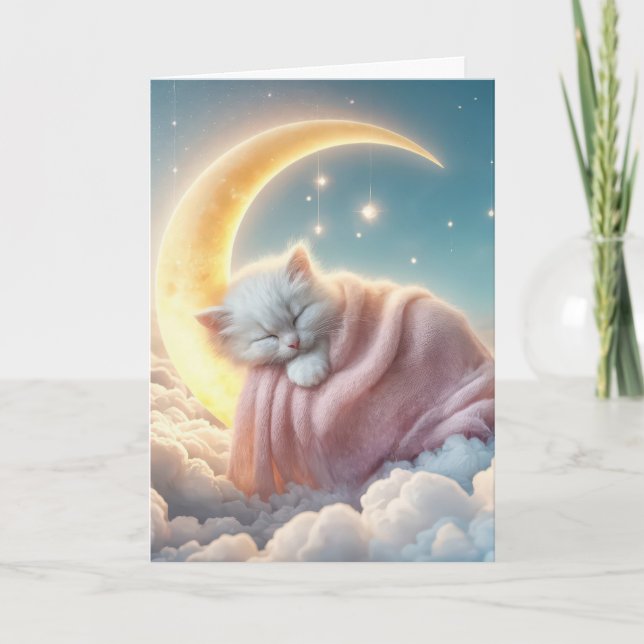 Kitten Sleeping On a Crescent Moon Card (Front)