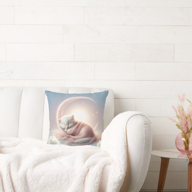 Kitten Sleeping On a Crescent Moon Cushion (Couch)