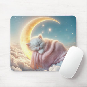 Kitten Sleeping On a Crescent Moon Mouse Pad