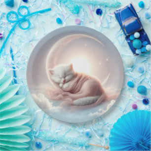 Kitten Sleeping On a Crescent Moon Paper Plate