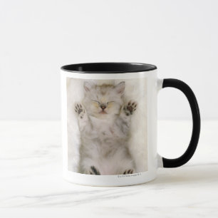Kitten Sleeping on a White Fluffy Carpet, High Mug