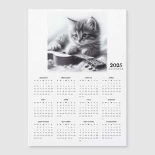 Kitten Snuggled with a Guitar 2025 Magnet Calendar
