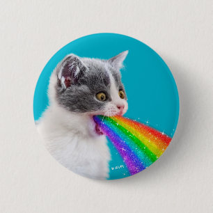 Kitten Spits Up Rainbow 6 Cm Round Badge