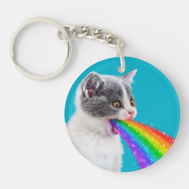 Kitten Spits Up Rainbow Key Ring (Front)