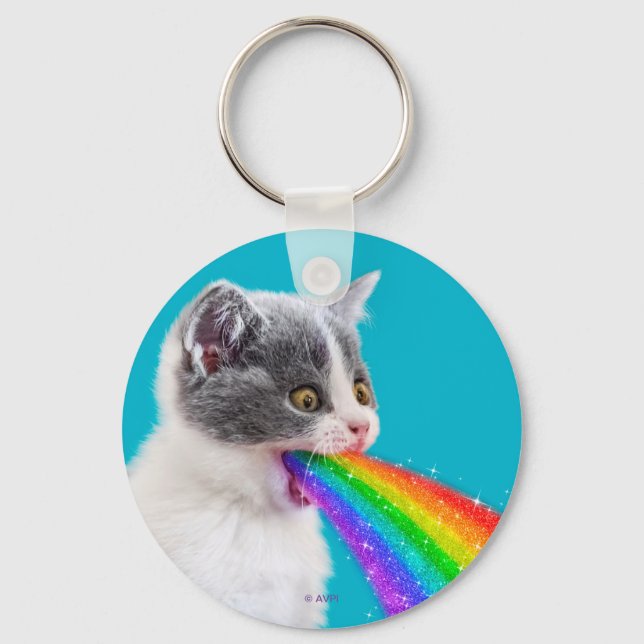 Kitten Spits Up Rainbow Key Ring (Front)