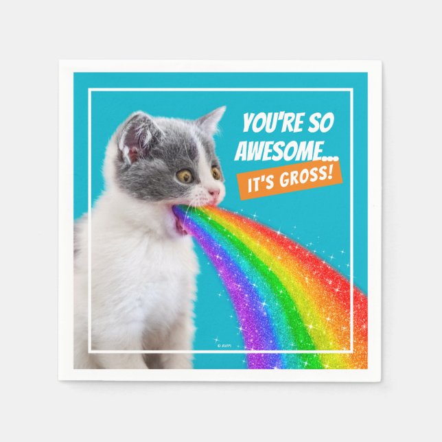 Kitten Spits Up Rainbow Napkin (Front)