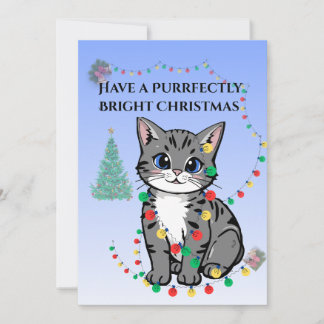 Kitten Tangled in Christmas Light- Flat Card