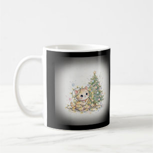 Kitten Tangled in Christmas Lights Coffee Mug