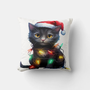 Kitten Tangled In Lights Cushion