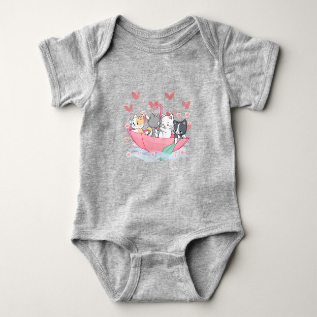 Kitten Umbrella  Hoodie Baby Bodysuit (Front)