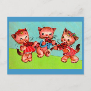 kitten violinists trio postcard
