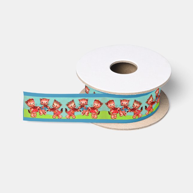 kitten violinists trio satin ribbon (Spool)