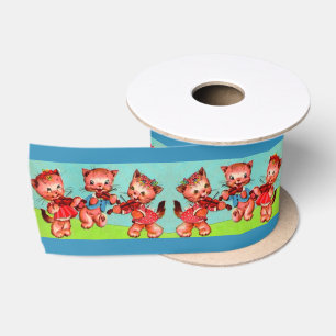 kitten violinists trio satin ribbon