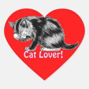 Kitten Washing His Whiskers Cat Lover Gifts Heart Sticker