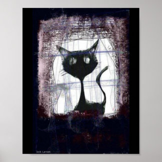 Kitten Watching Rain from Window  ..art poster