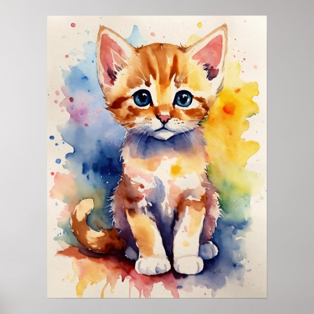 Kitten Watercolor Wall Poster (Front)