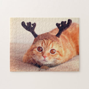 kitten wearing a Christmas reindeer hat Jigsaw Puzzle