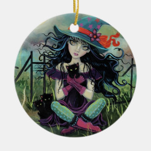 Kitten Witch Fantasy Art By Molly Harrison Ceramic Tree Decoration