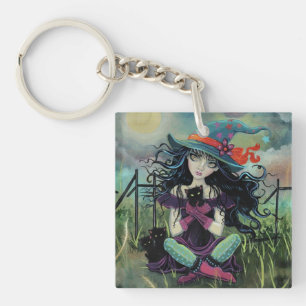 Kitten Witch Halloween Fantasy Art Key Ring