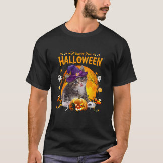 Kitten Witch Pumpkin Halloween Girls Women Men Cat T-Shirt
