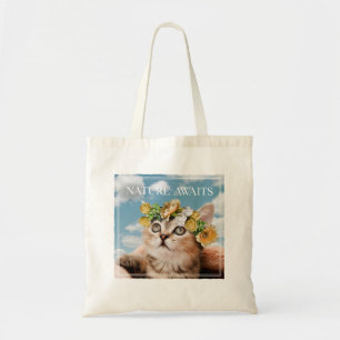 Kitten With a Floral Crown Nature Awaits Tote Bag