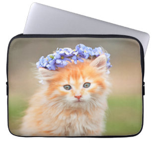 Kitten with a Garland of Purple Flowers Laptop Sleeve