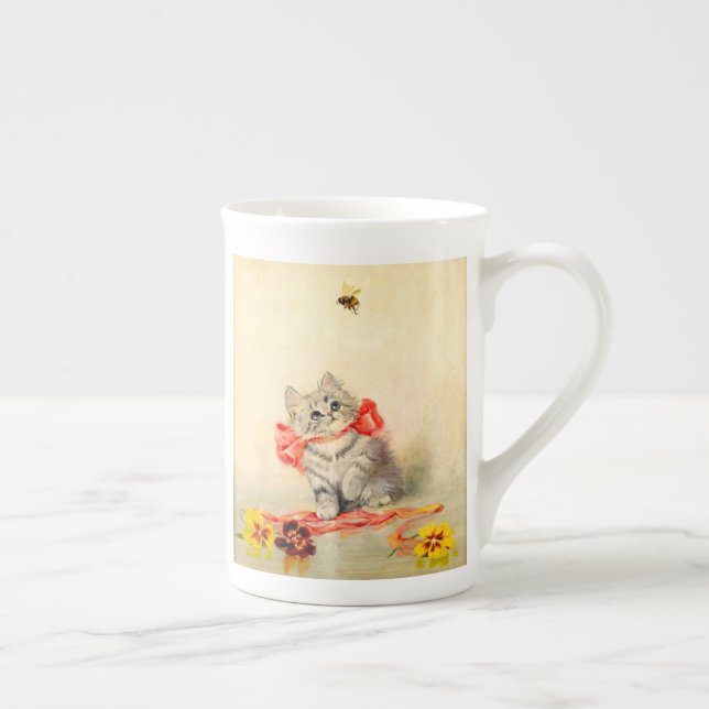 Kitten with a Red Ribbon Bone China Mug (Right)