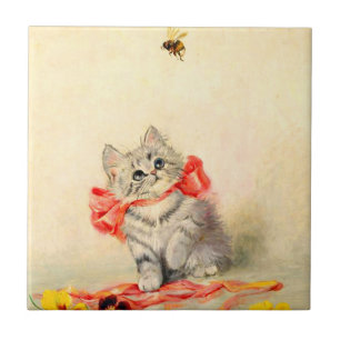 Kitten with a Red Ribbon Ceramic Tile
