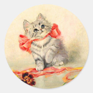 Kitten with a Red Ribbon Classic Round Sticker