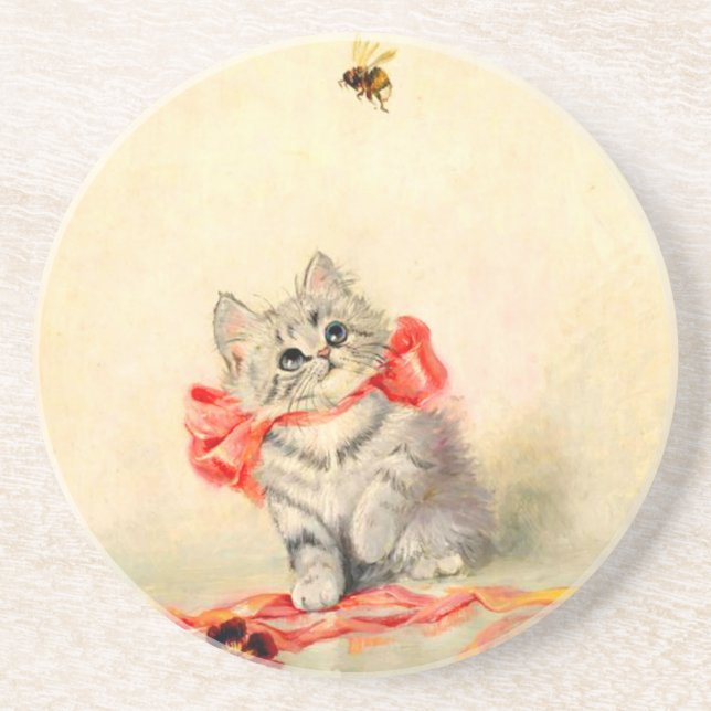 Kitten with a Red Ribbon Coaster (Front)