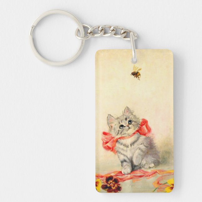 Kitten with a Red Ribbon Key Ring (Front)