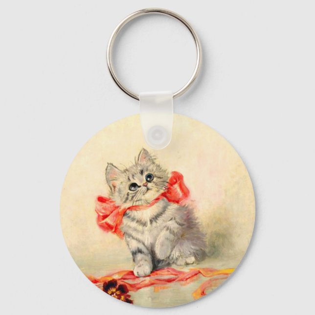 Kitten with a Red Ribbon Key Ring (Front)
