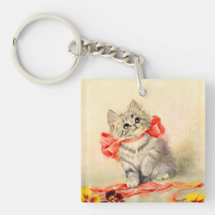 Kitten with a Red Ribbon Key Ring