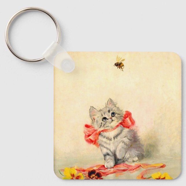 Kitten with a Red Ribbon Key Ring (Front)