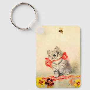 Kitten with a Red Ribbon Key Ring