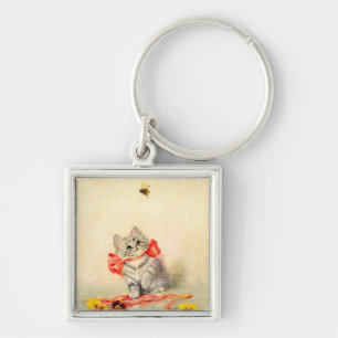 Kitten with a Red Ribbon Key Ring