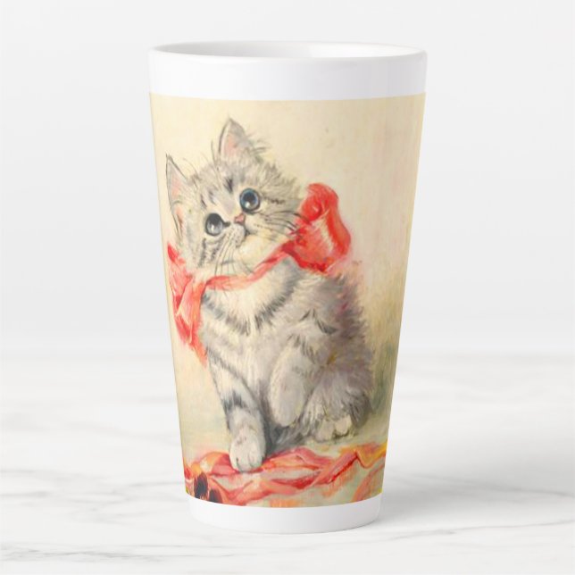 Kitten with a Red Ribbon Latte Mug (Front)