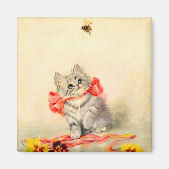 Kitten with a Red Ribbon Magnet (Front)