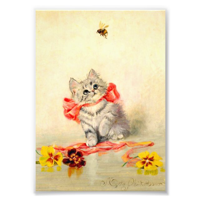 Kitten with a Red Ribbon Photo Print (Front)