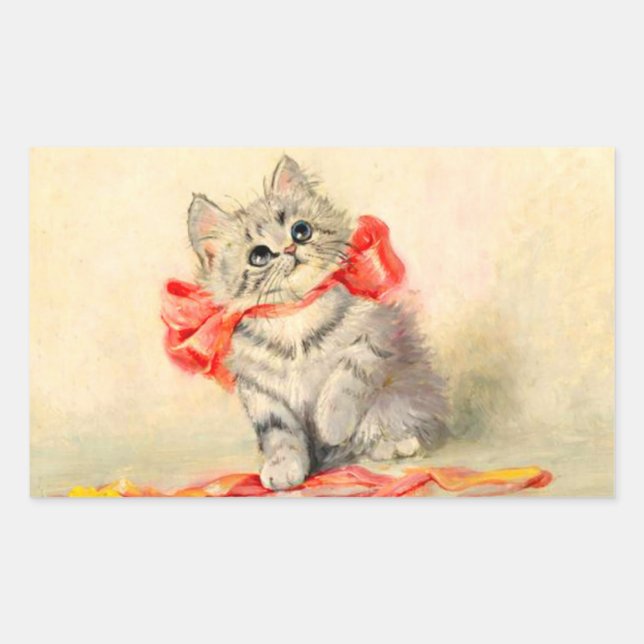 Kitten with a Red Ribbon Rectangular Sticker (Front)